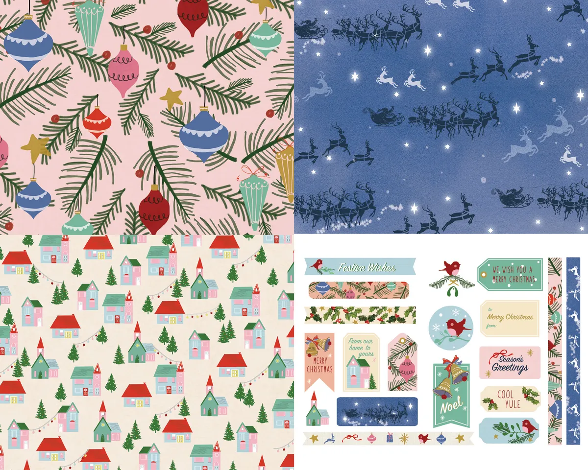 Free retro Christmas gift wrap patterned papers_01