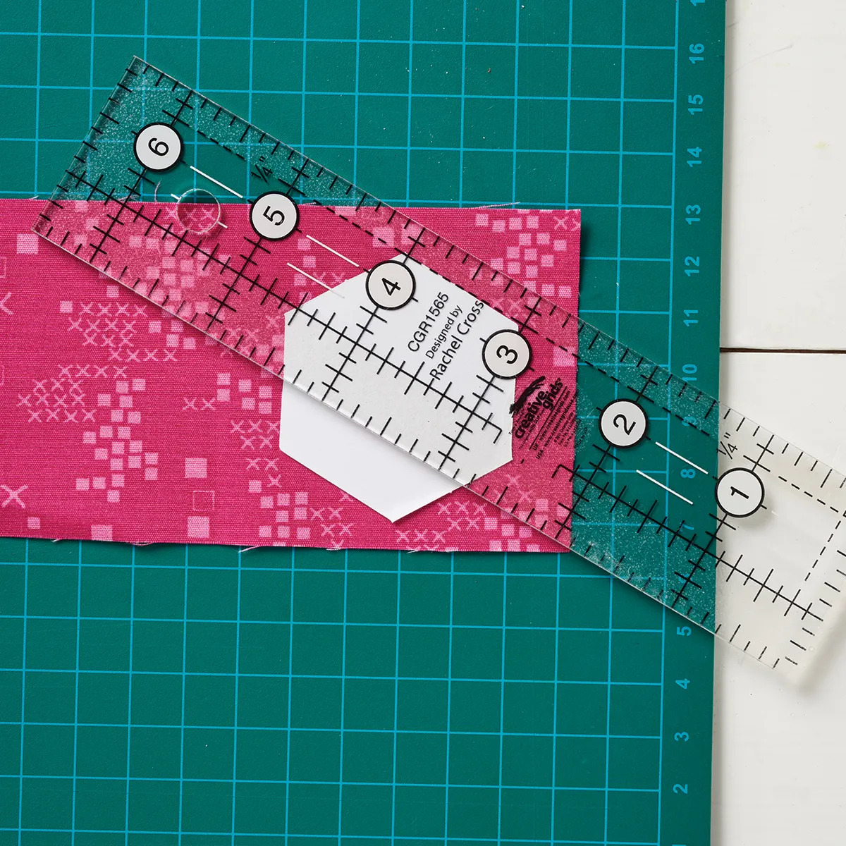 Cut quilt pieces accurately with Guidelines Non-Slip Quilt Ruler