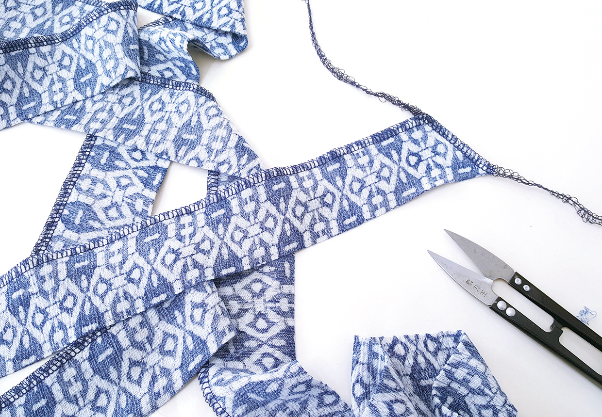 Fold the tie pieces together in half lengthwise and sew along the long edge