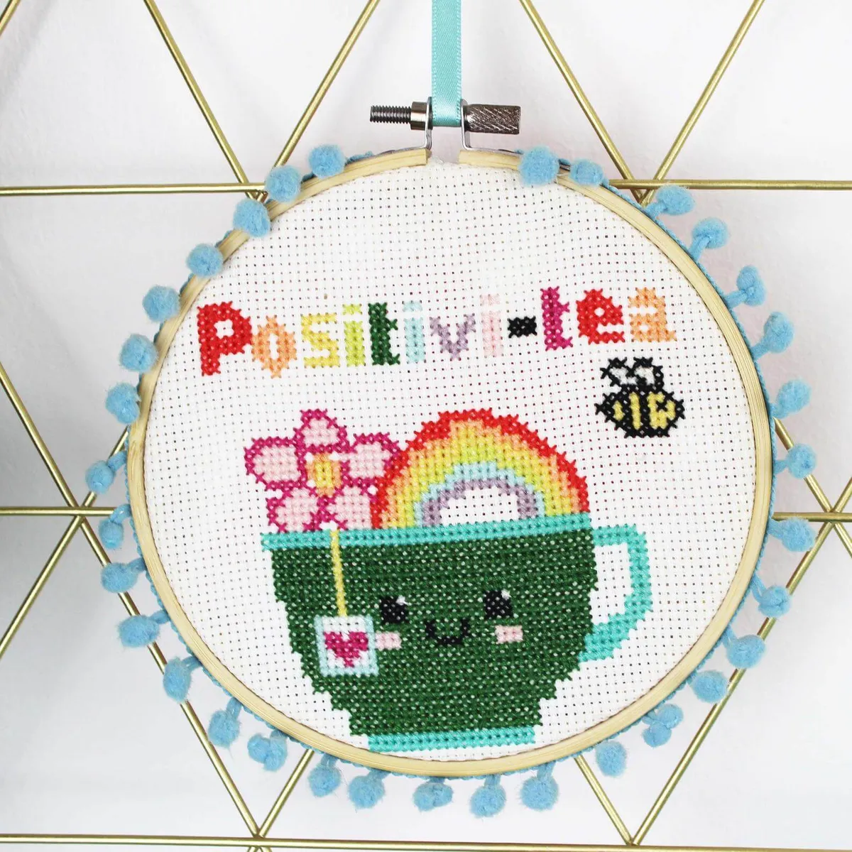 positivity teacup cross stitch pattern