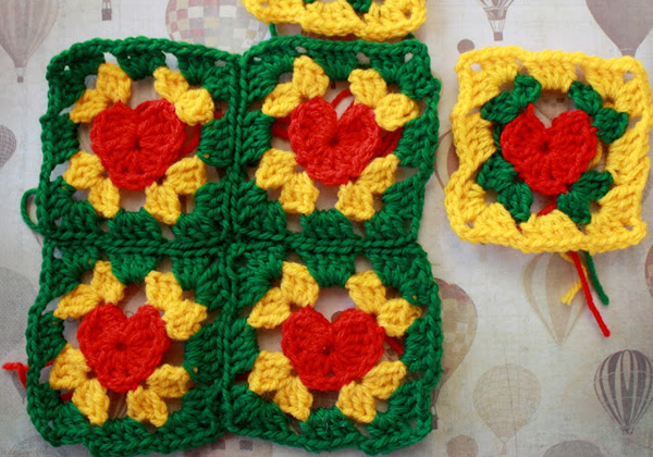 How to make a crochet heart granny square blanket