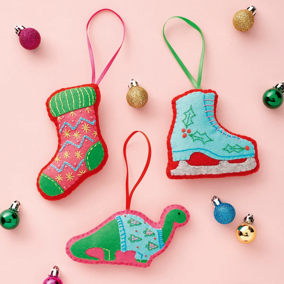 Colourful felt baubles from Love Embroidery issue 19