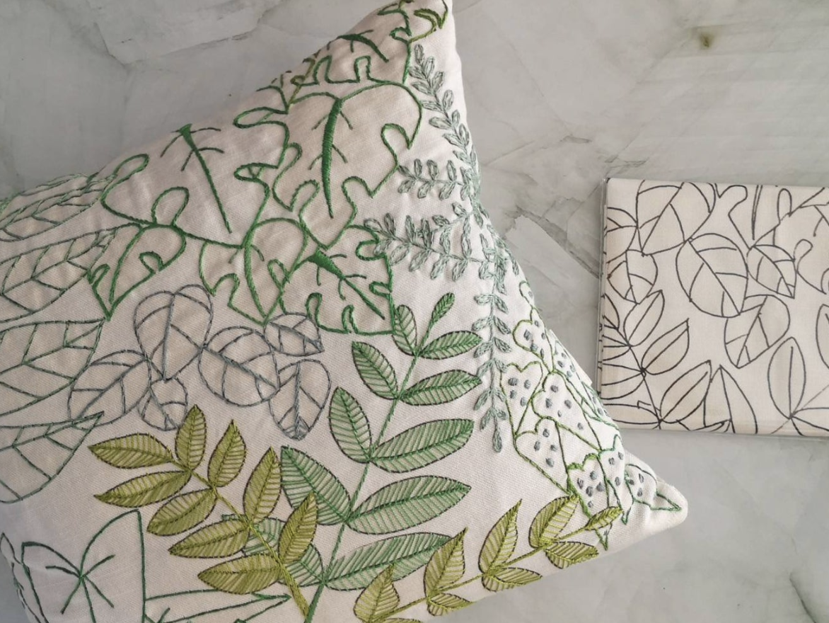 Botanical embroidery cushion cover
