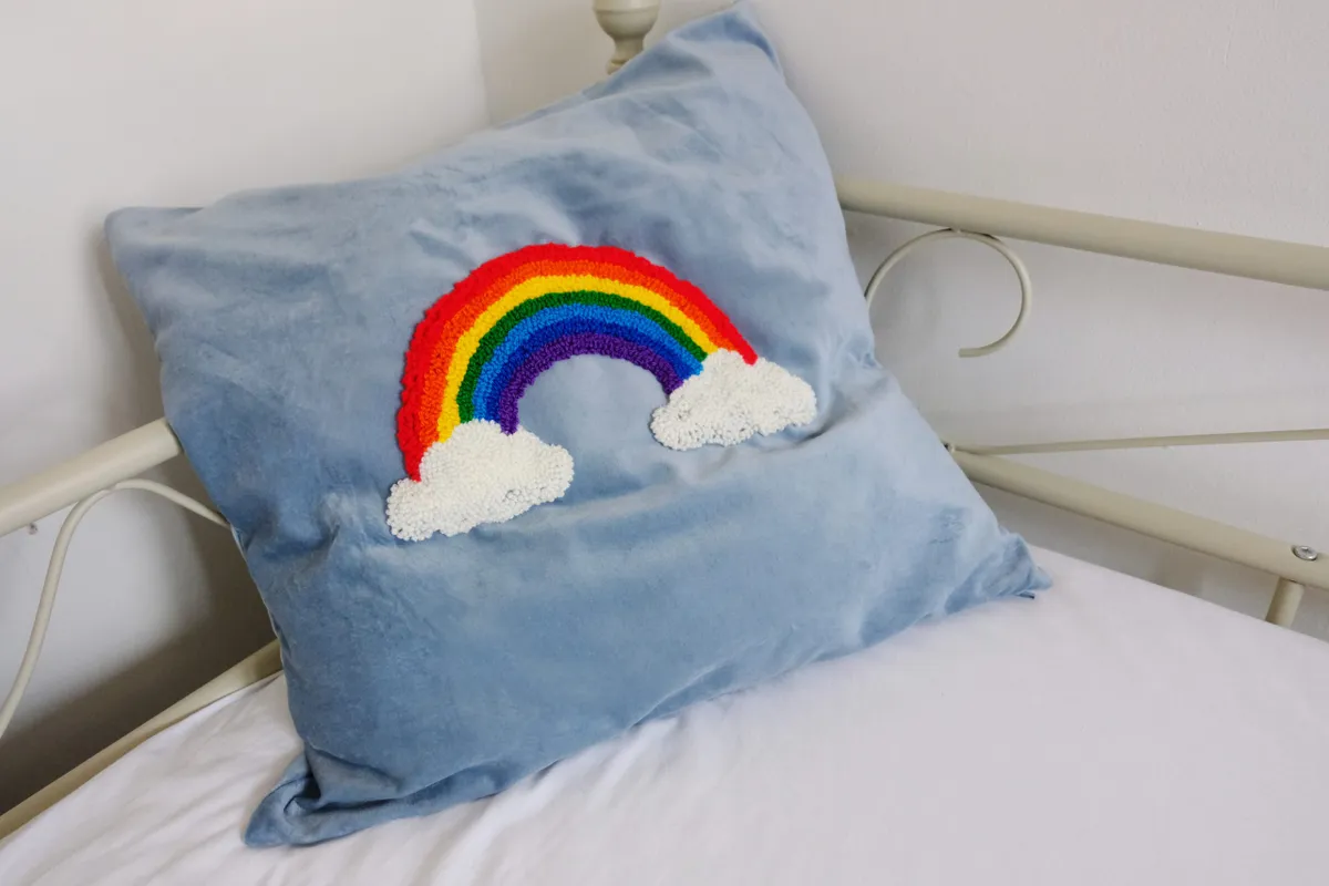 Rainbow Blue Punch Needle Cushion