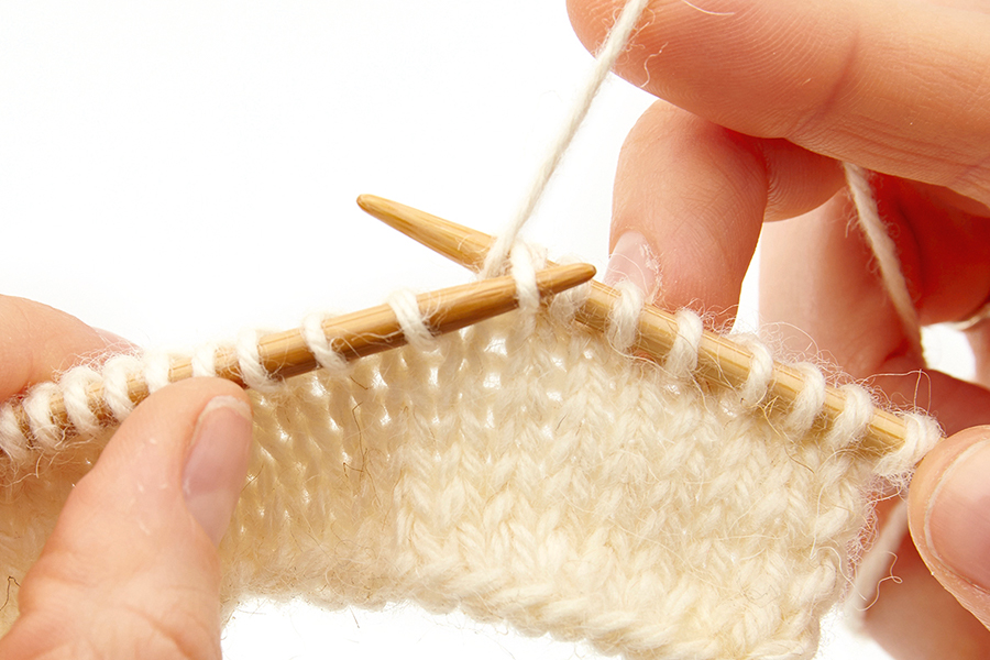 KFB knit front and back knitting increase step three