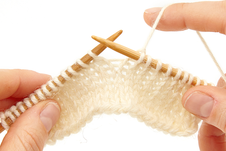 Yarn over knitting increase step one