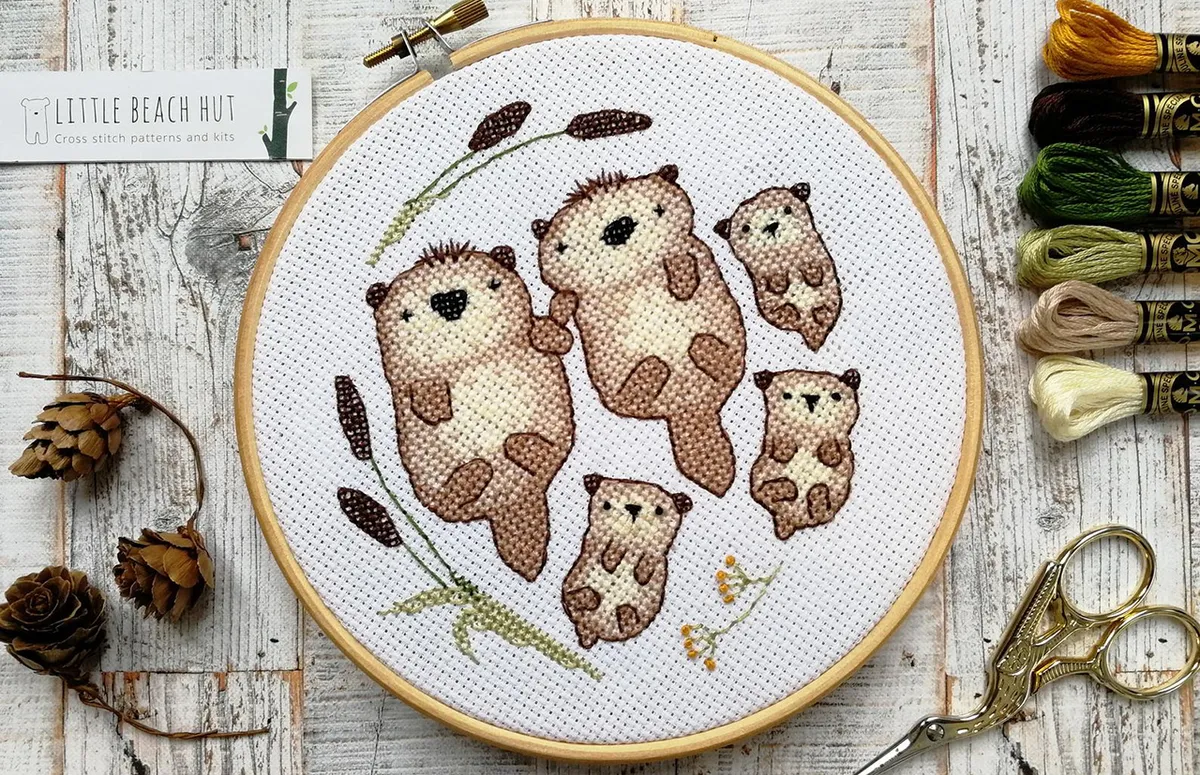 contemporary cross stitch kits otters