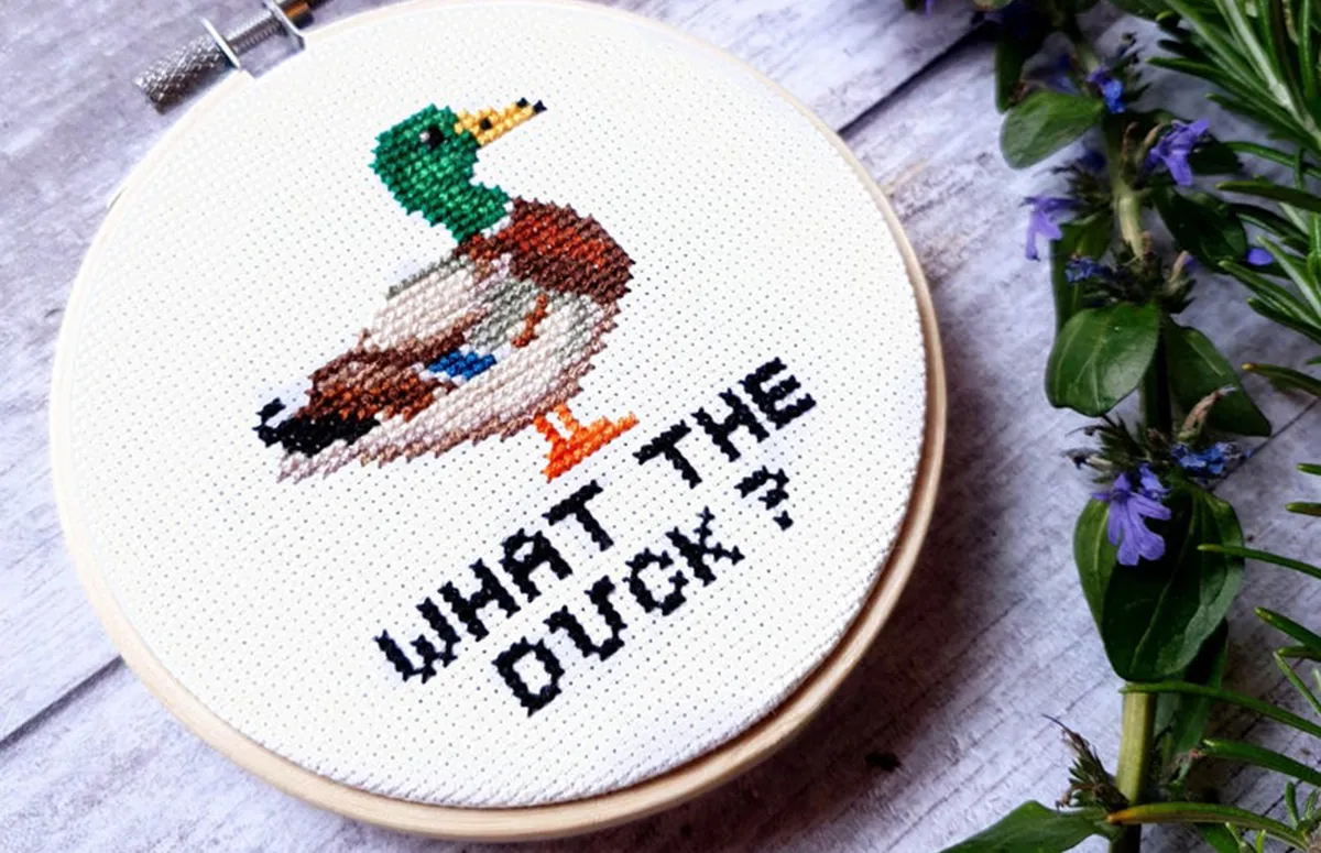contemporary cross stitch kits what the duck