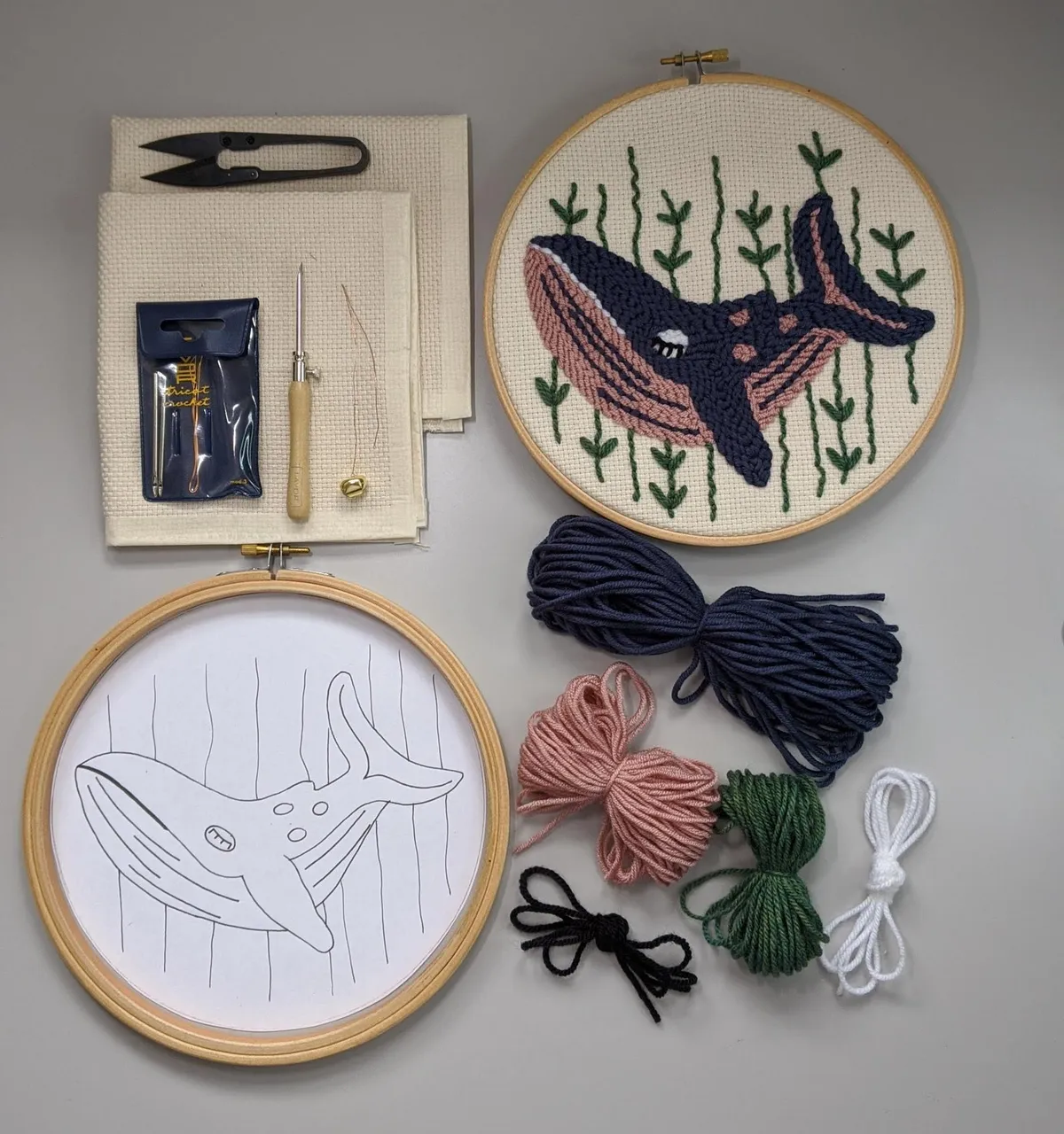 Pllieay 2 Set Punch Needle Embroidery Starter Kits Include Instructions Punch  Needle Fabric with Pattern Yarns Embroidery Hoops for Rug-Punch & Pinch  Needle Flowers