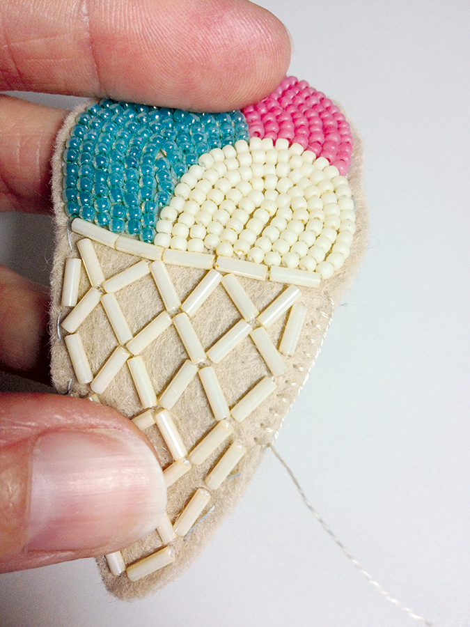 sewing with beads ice cream brooch