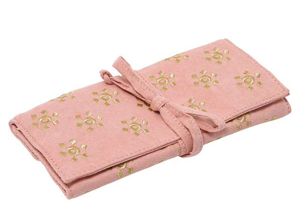 Pink embroidered jewellery roll from Paperchase