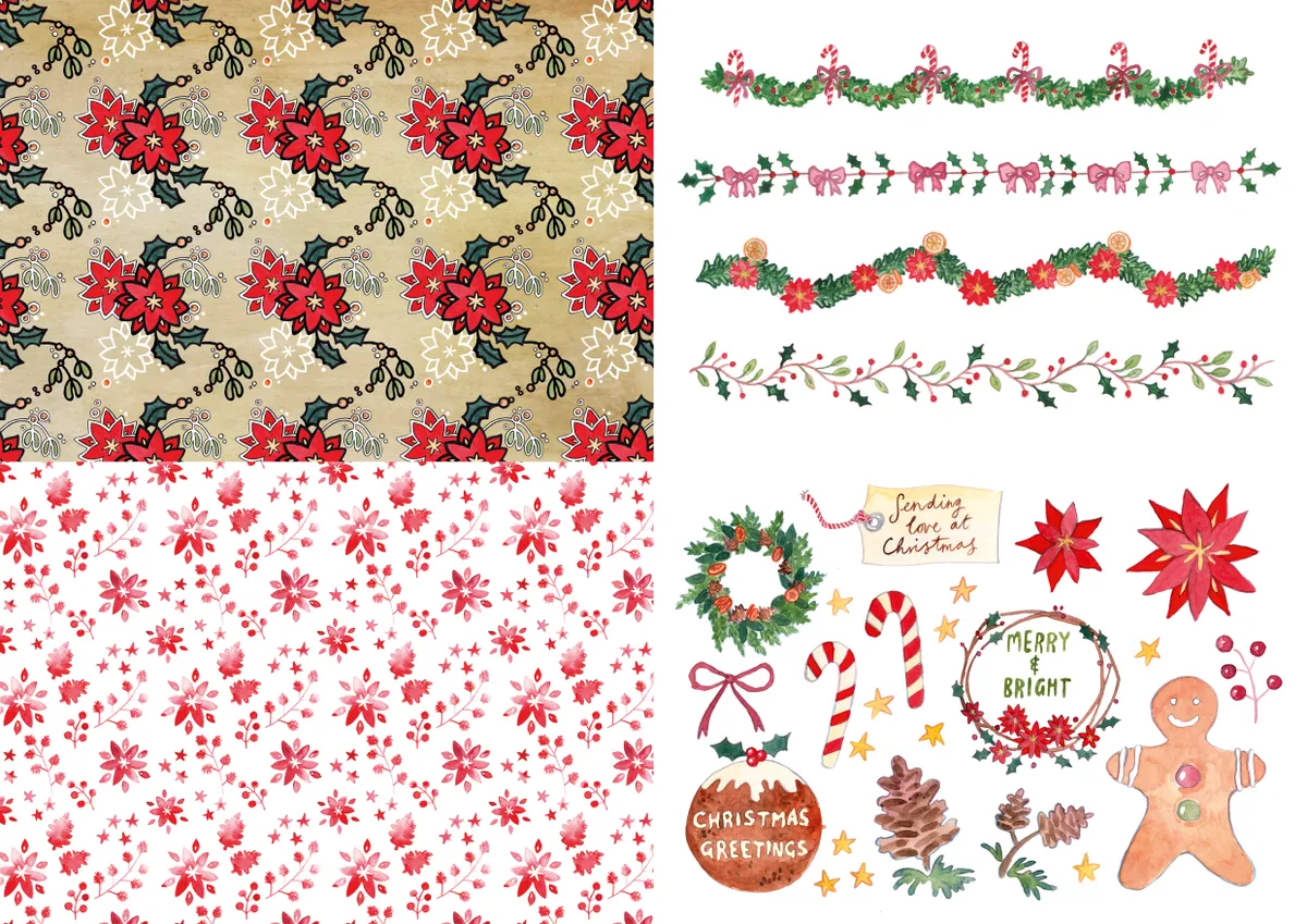 Free poinsettia patterned paper collection