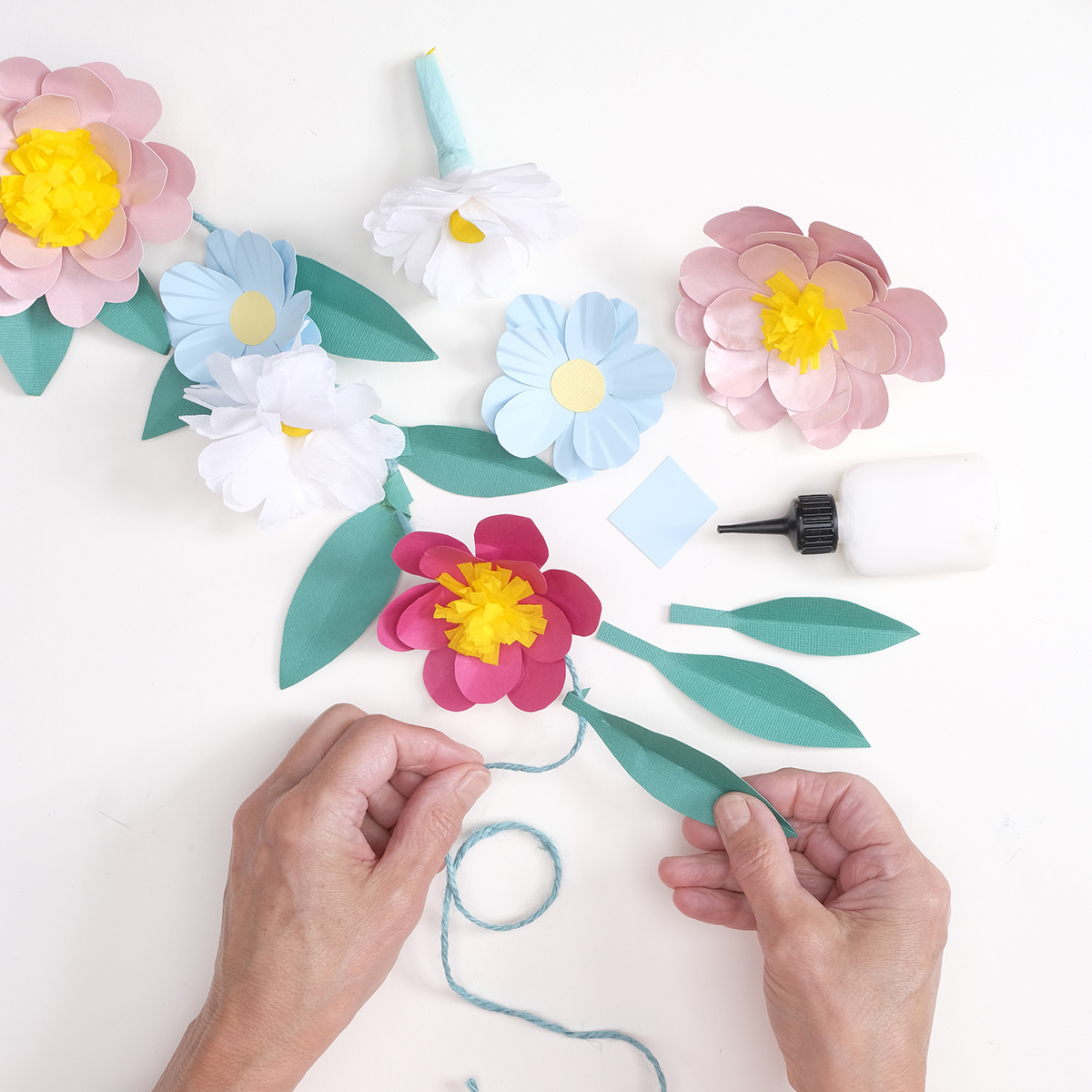 How to make a paper flower garland step 08