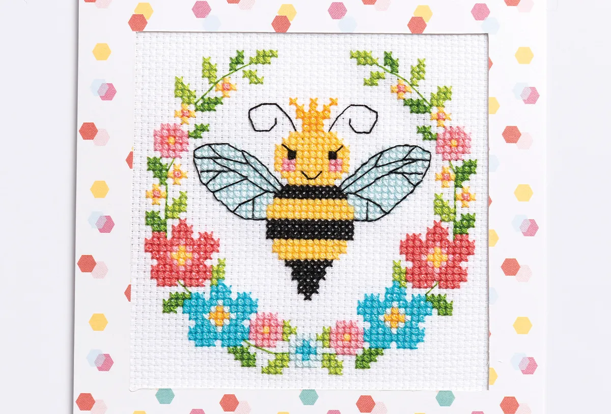 cross stitch bee on white card