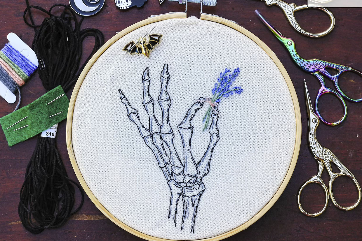 halloween embroidery skeleton