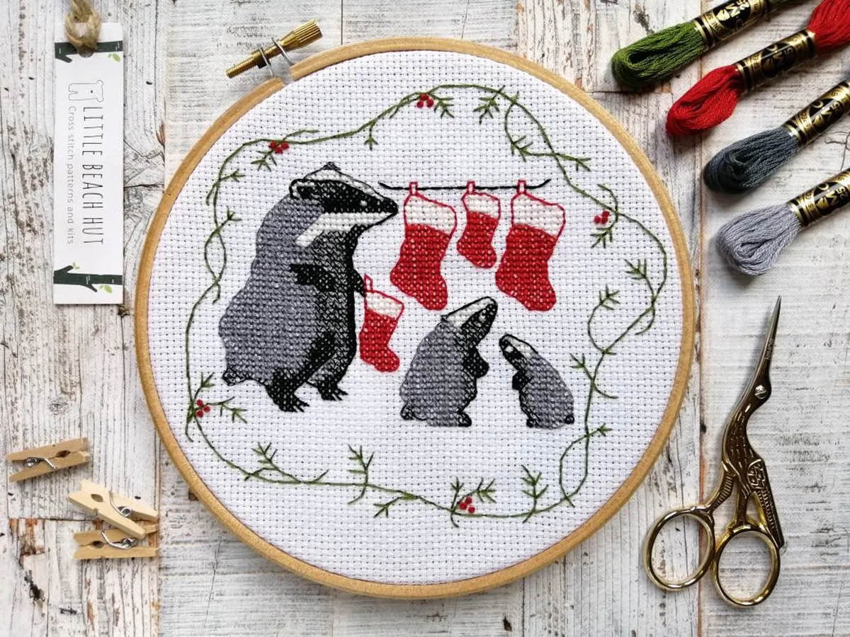 christmas cross stitch kit uk badgers