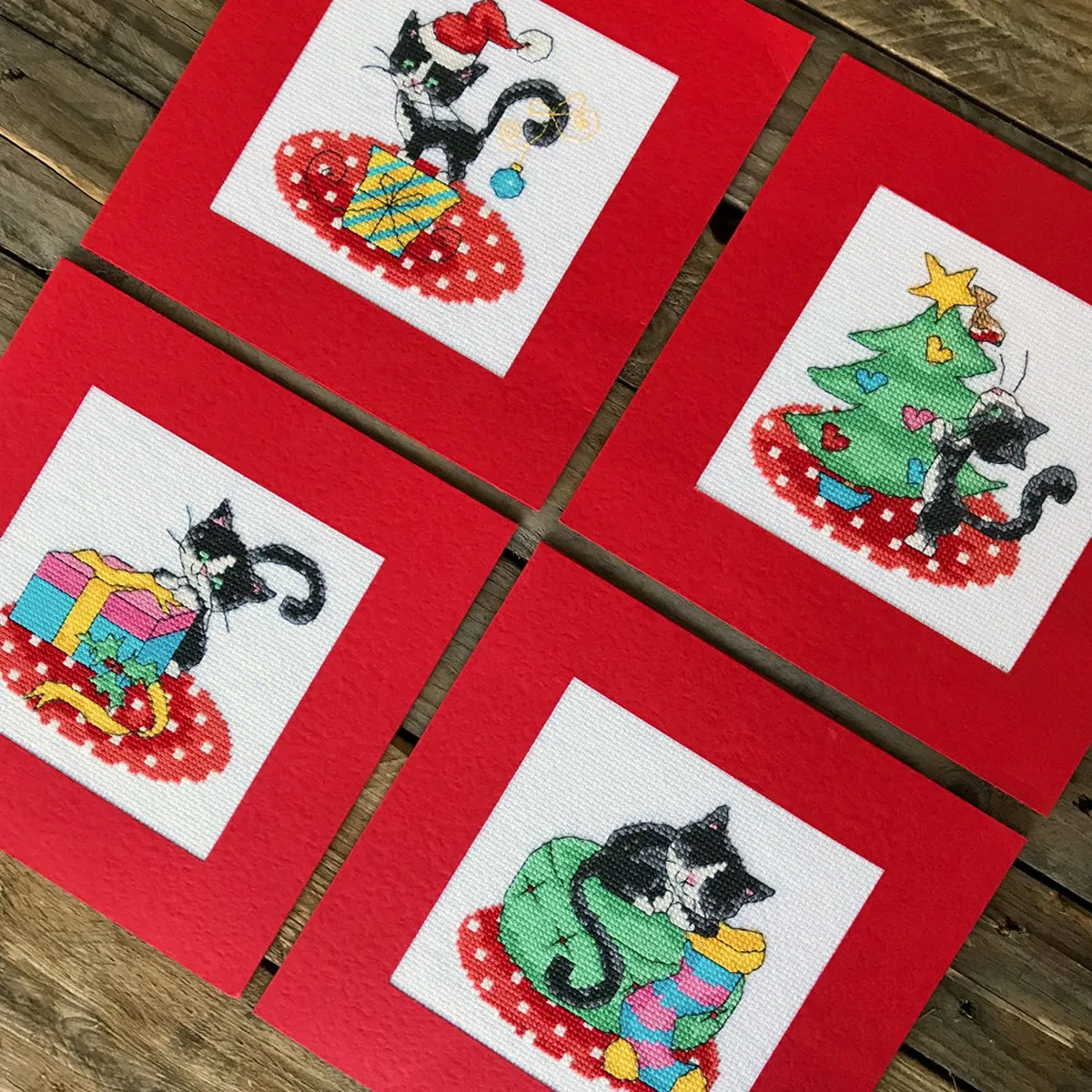 cross stitch christmas cards cats