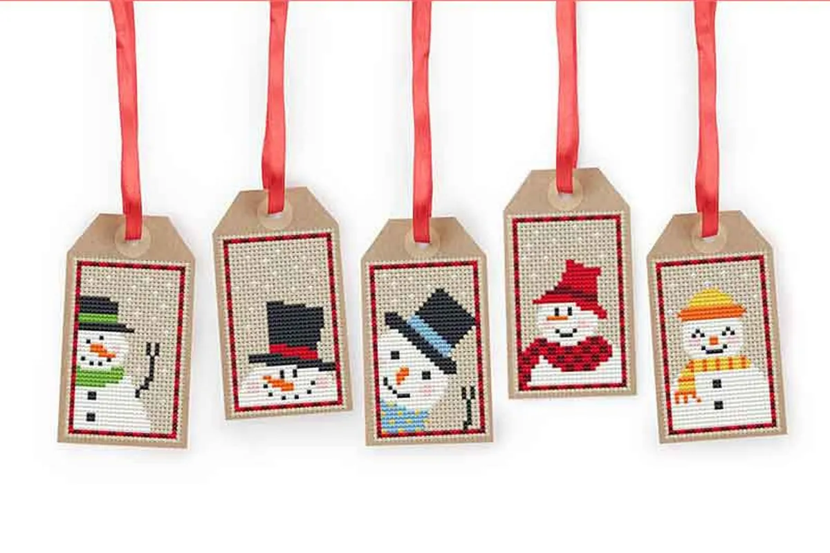 cross stitch christmas ornaments tags