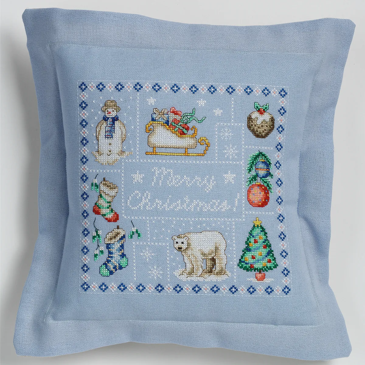 Christmas cross stitch sampler cushion square