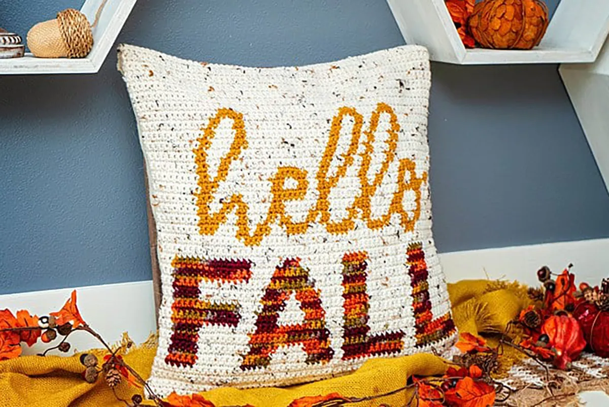 Hello Fall Crochet Pillow pattern
