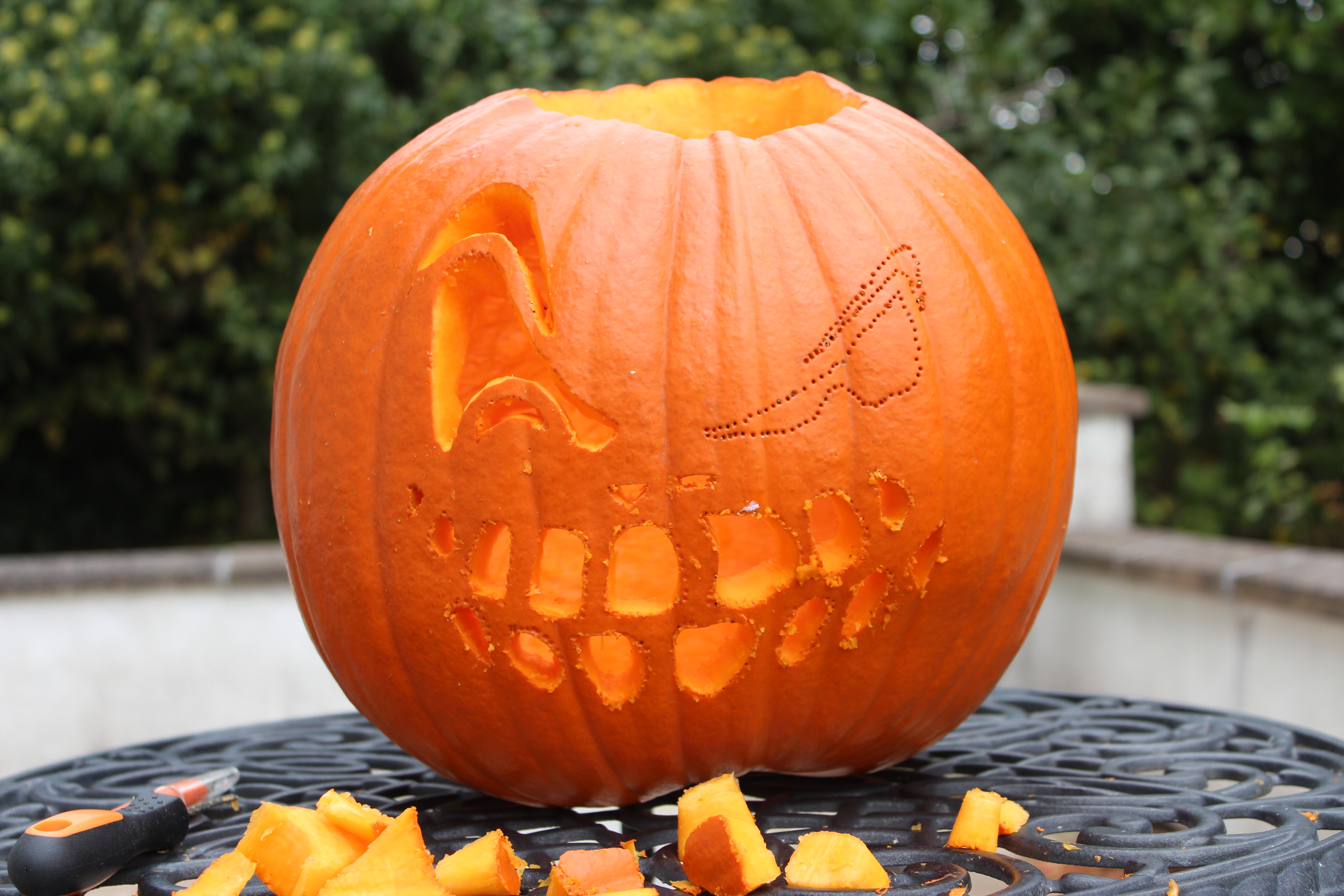 How do you carve a pumpkin? Use a sharp knife to cut the Jack O Lantern face