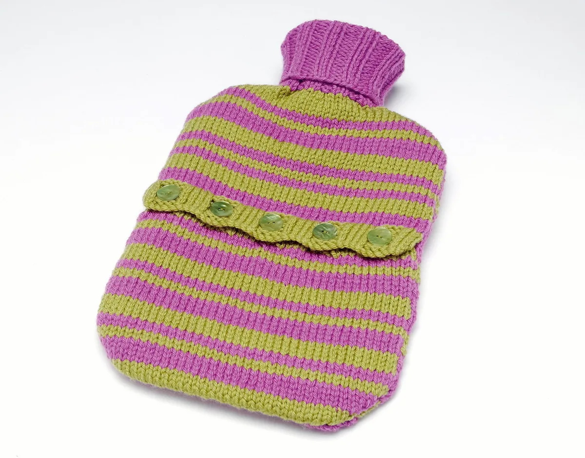 Knitted hot water bottle cover - stripes