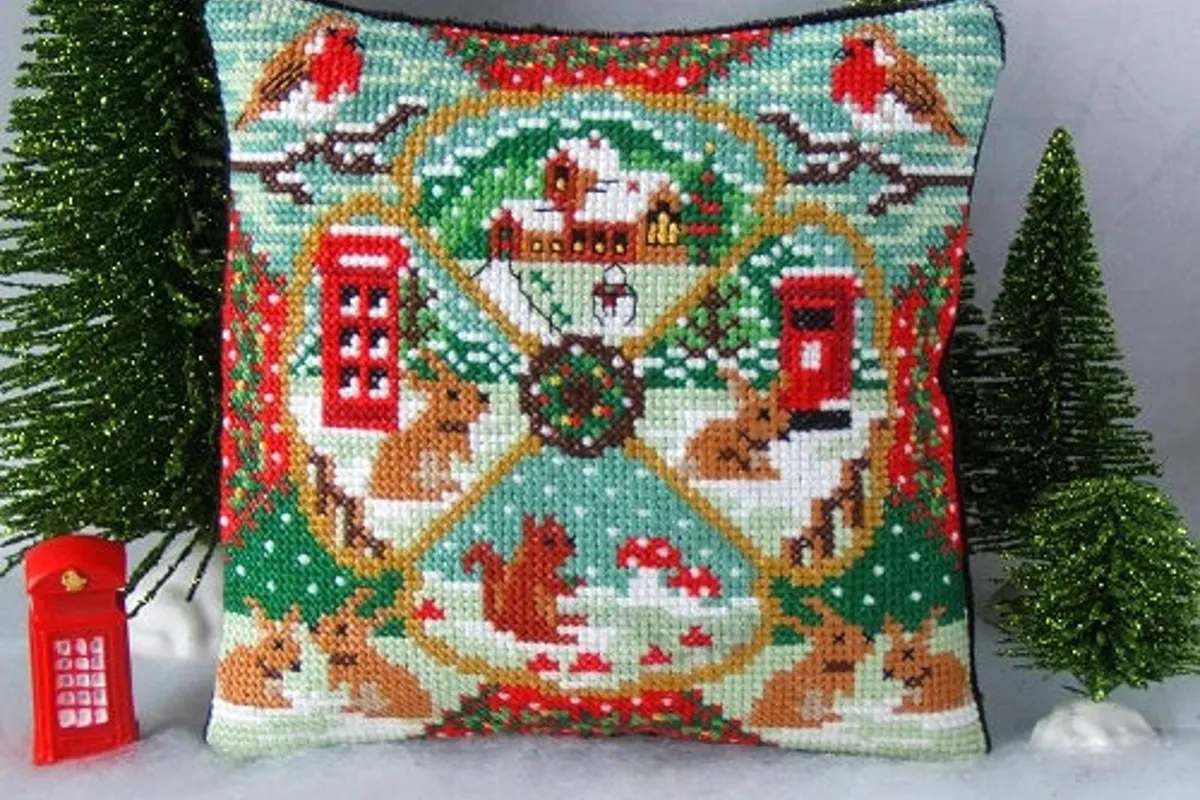 christmas cross stitch kit uk mini cushion