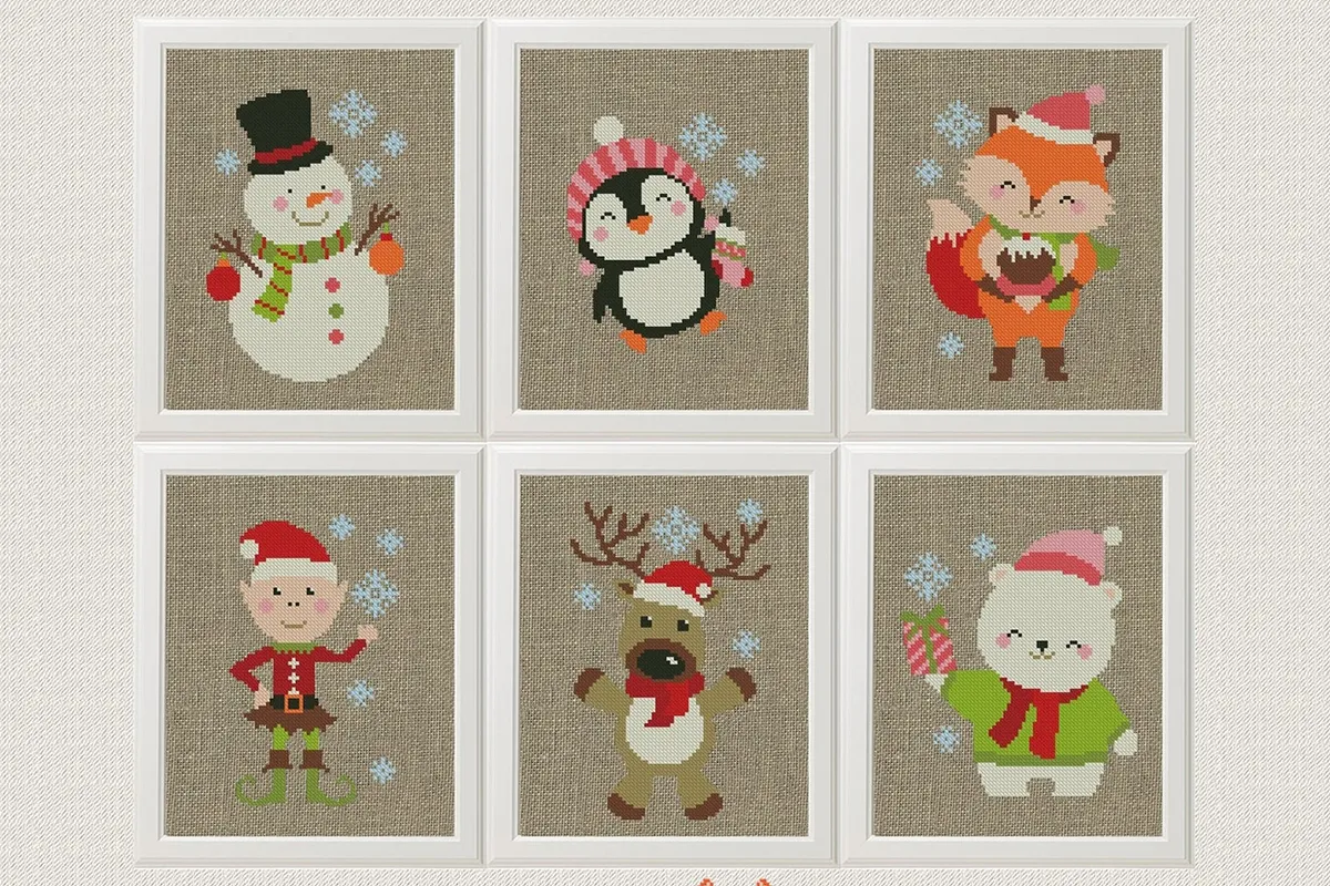 cross stitch christmas card animals