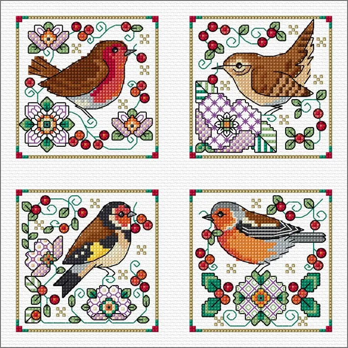cross stitch christmas cards birds