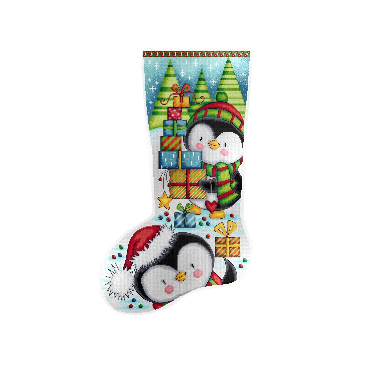 cross stitch christmas stocking penguins