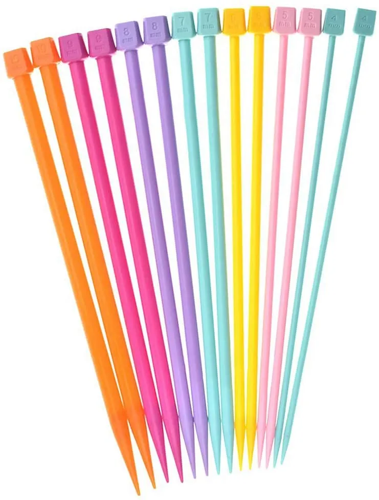 Knitting starter kit plastic needles in a rainbow of different colours