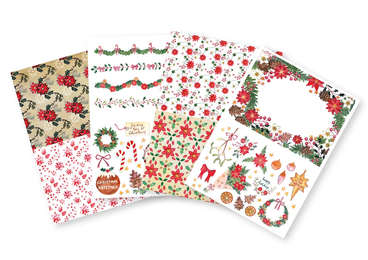 Vintage Colored Christmas Scrapbook Print and Cut Stickers