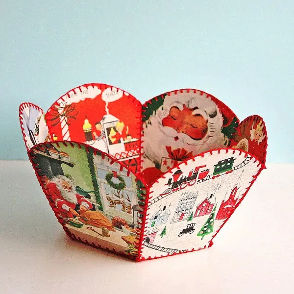 How to refashion Christmas cards vintage bowl