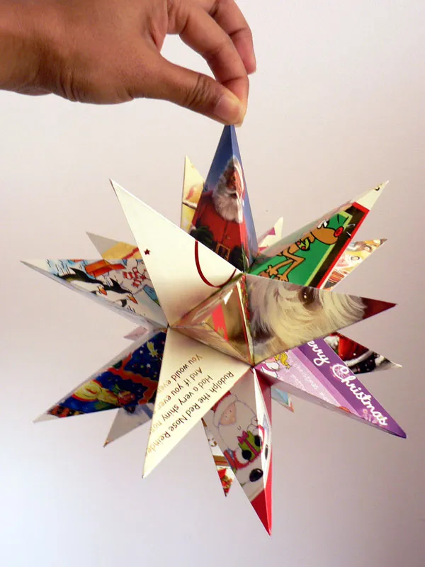 Recycled Christmas cards holiday star