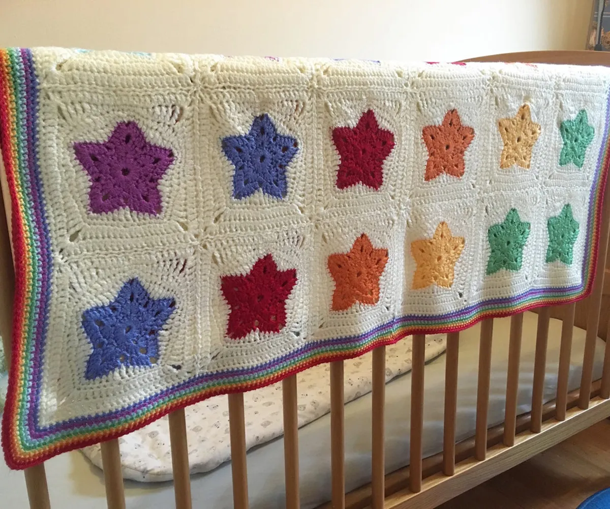Rainbow of stars baby blanket crochet pattern