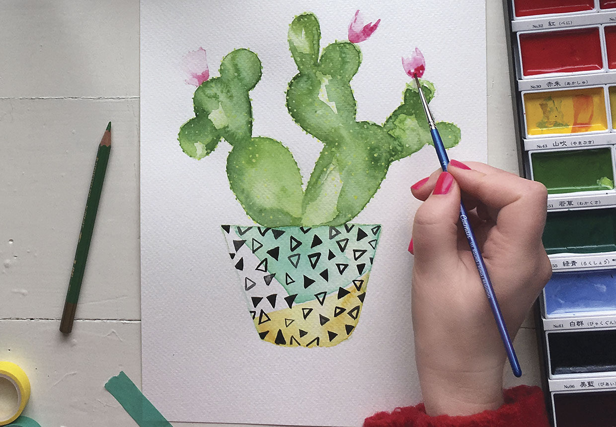 How to paint a watercolour cactus step eight