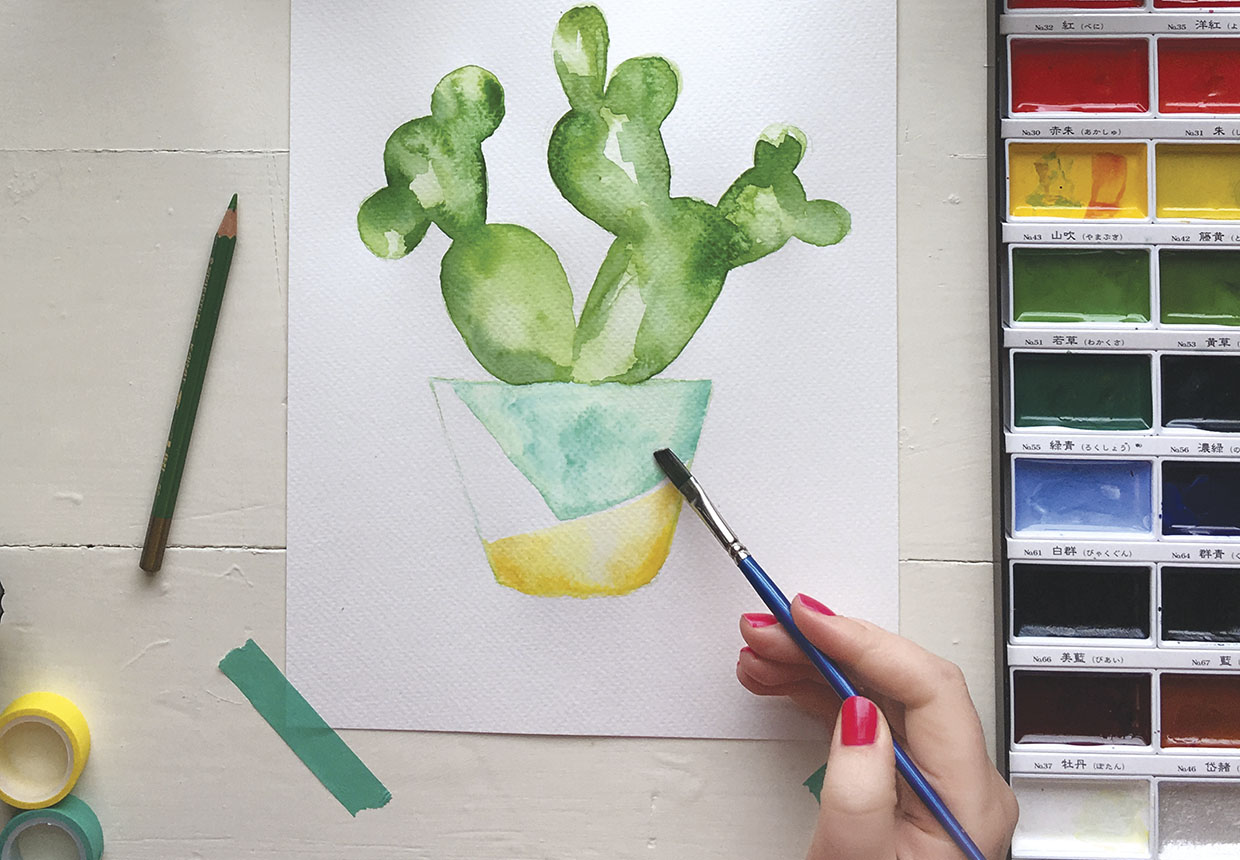 How to paint a watercolour cactus step five
