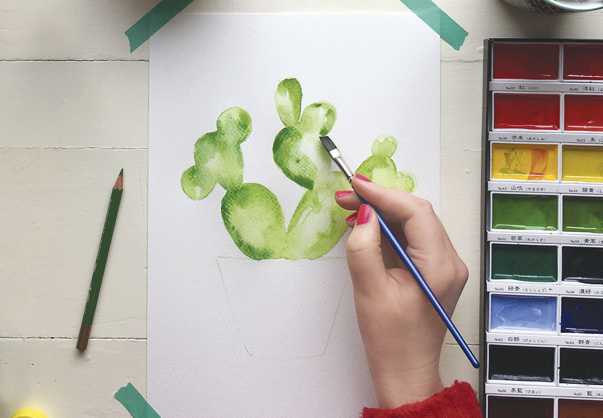 How to paint a watercolour cactus step four
