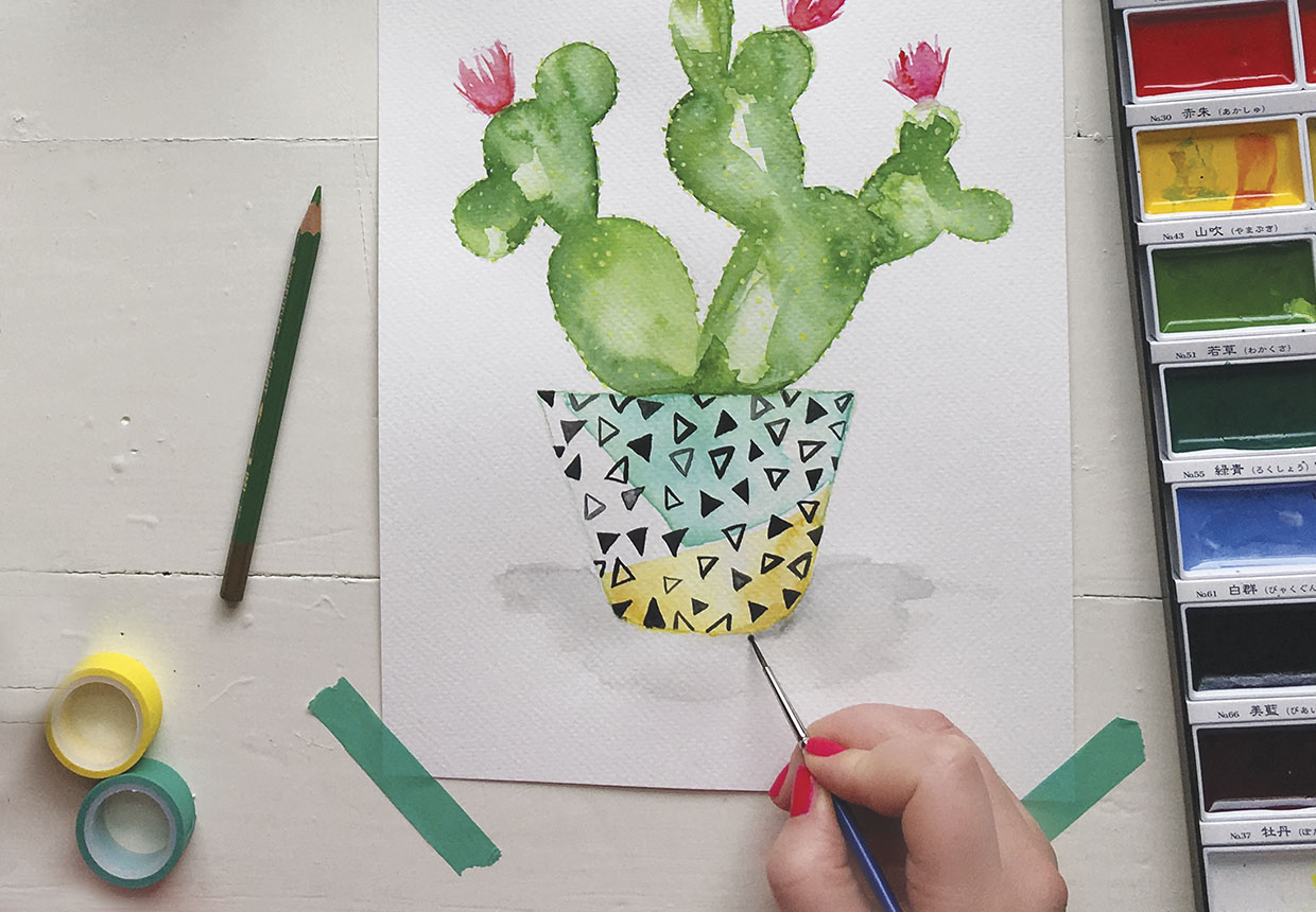 How to paint a watercolour cactus step nine
