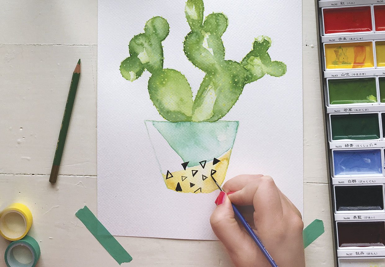 How to paint a watercolour cactus step seven
