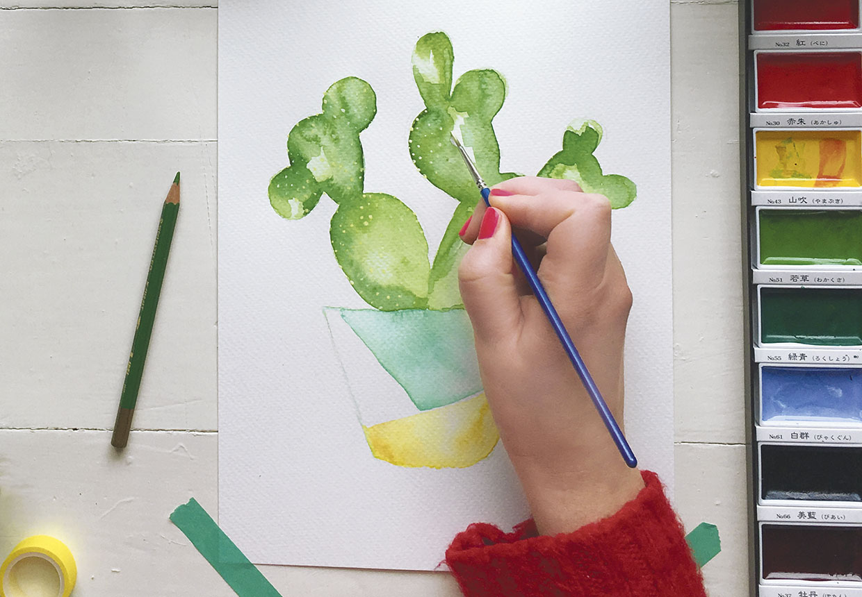 How to paint a watercolour cactus step six
