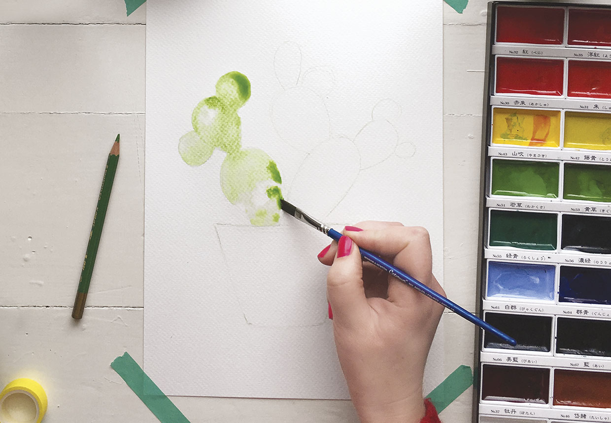 How to paint a watercolour cactus step three