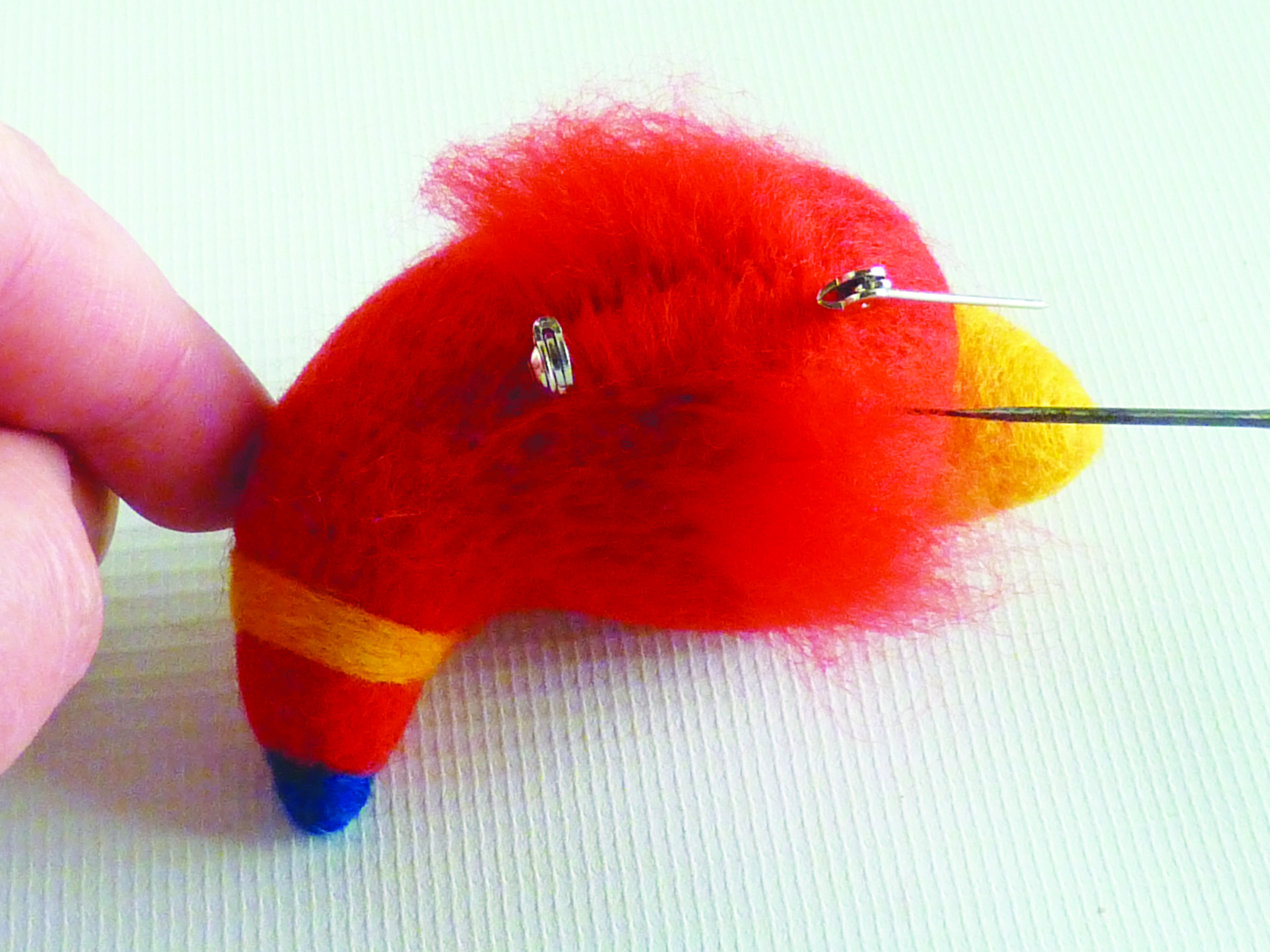 Beginner’s guide to needle felting, how to sew on a brooch pin, step 2