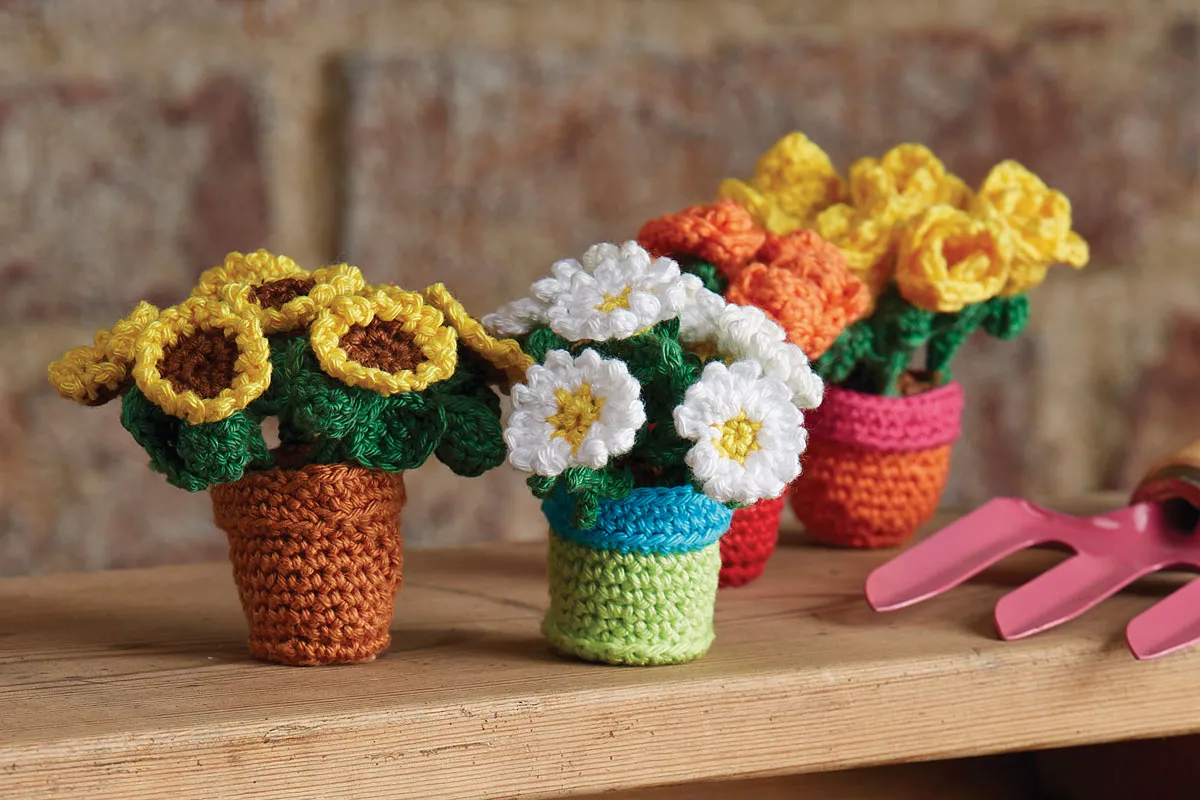 crochet bouquet of flowers in a pot