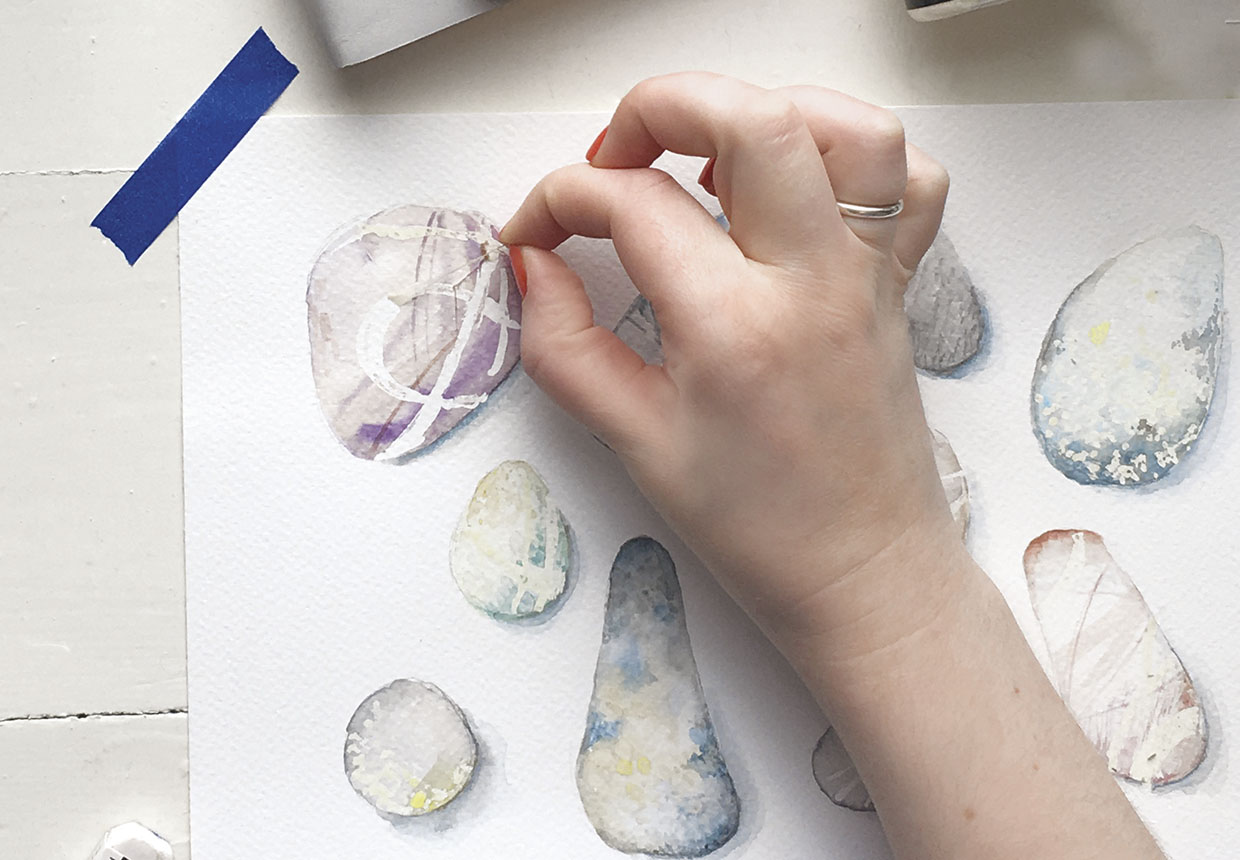 How to paint watercolour pebbles step six