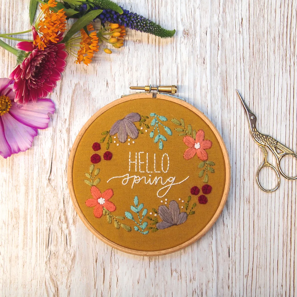 Spring embroidery hoop square