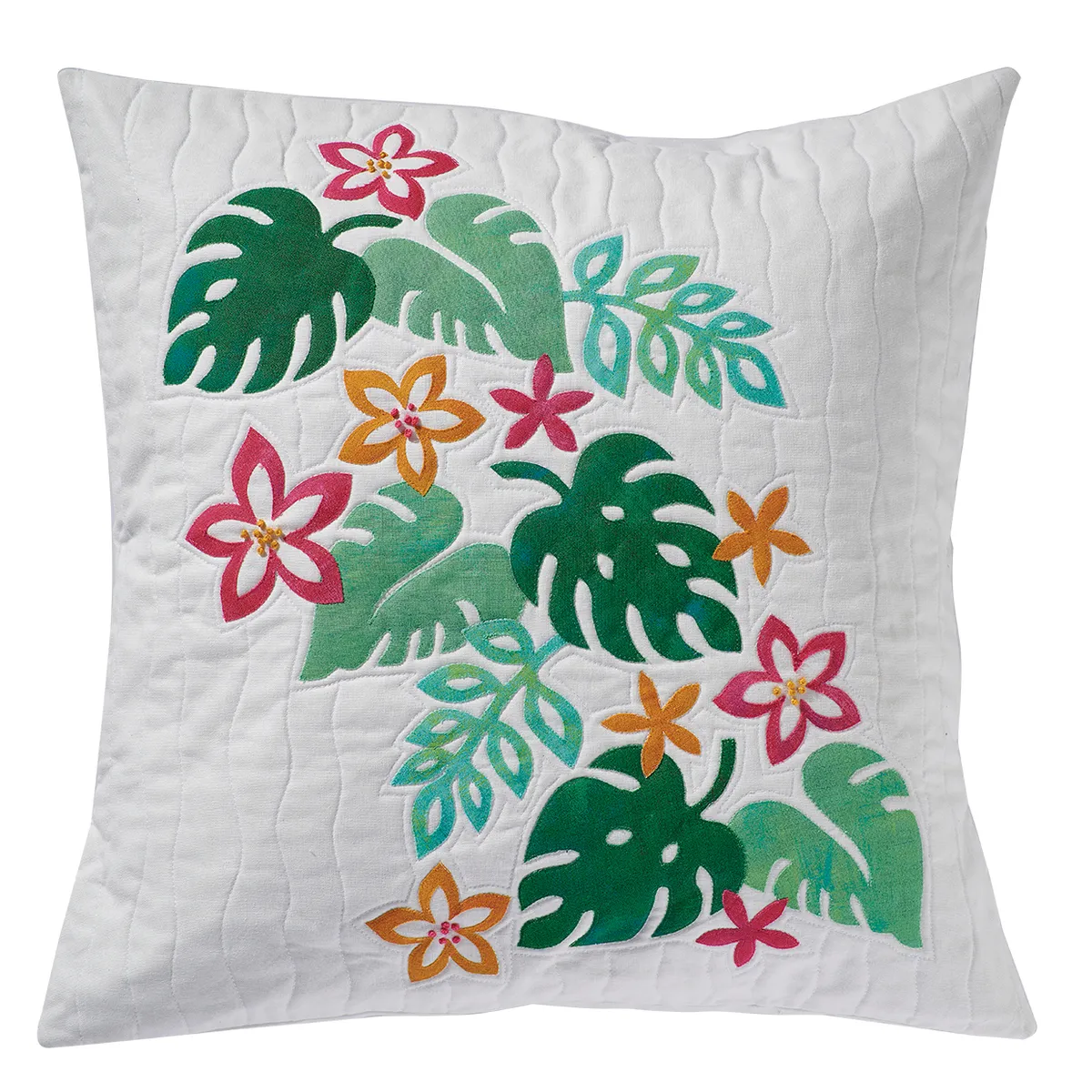 Applique flowers and leaves cushion