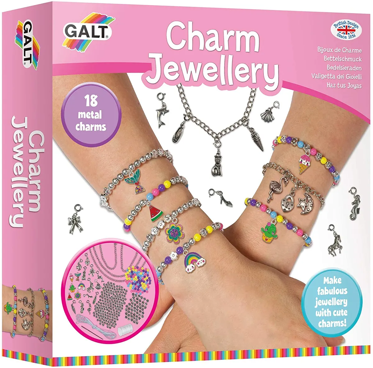 DIY Charm Bracelet Gift Box Jewelry Making Kit Bracelets Necklace Jewelry  with Beads Pendants for Girls Christmas Birthday