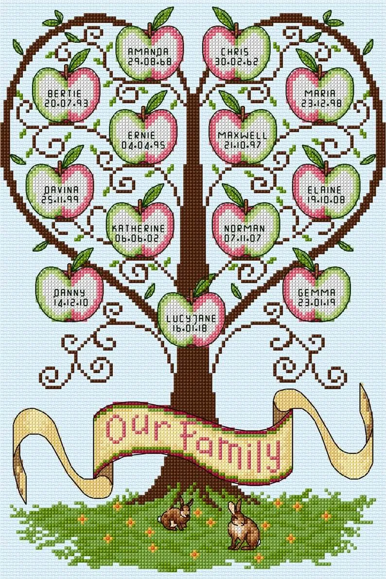 17 family tree cross stitch patterns - Gathered