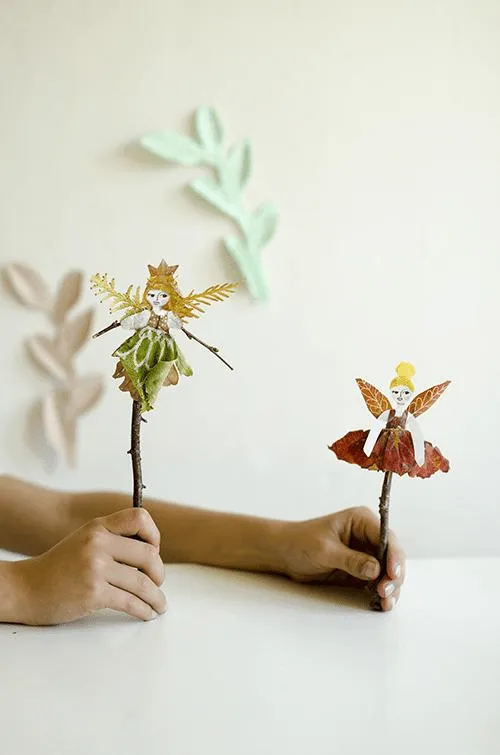 easy fall craft kids fairy leaf puppets